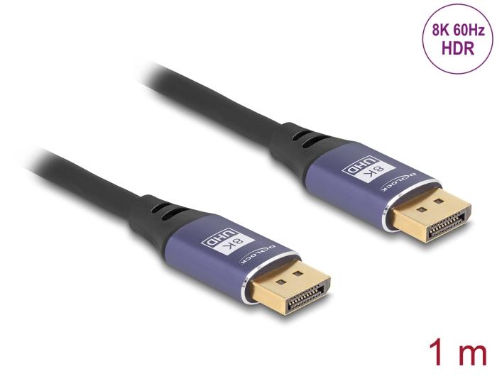 Delock DisplayPort Kabel 8K 60 Hz 1 m lilla Metal