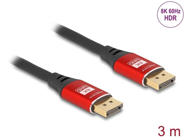 Delock DisplayPort Kabel 8K 60 Hz 3 m rød Metal