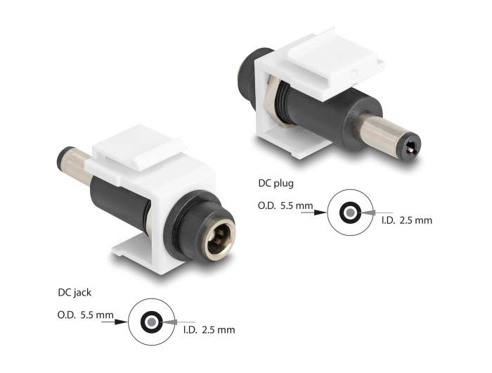 Delock Keystone Modul DC 5,5 x 2,5 mm stik til DC 5,5 x 2,5 mm stik hvid