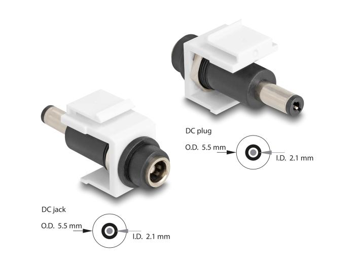 Delock Keystone Modul DC 5,5 x 2,1 mm Hun til DC 5,5 x 2,1 mm Stik hvid