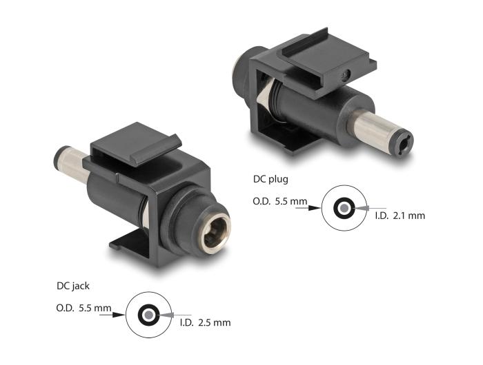 Delock Keystone Modul DC 5,5 x 2,5 mm Hun til DC 5,5 x 2,1 mm Stik sc
