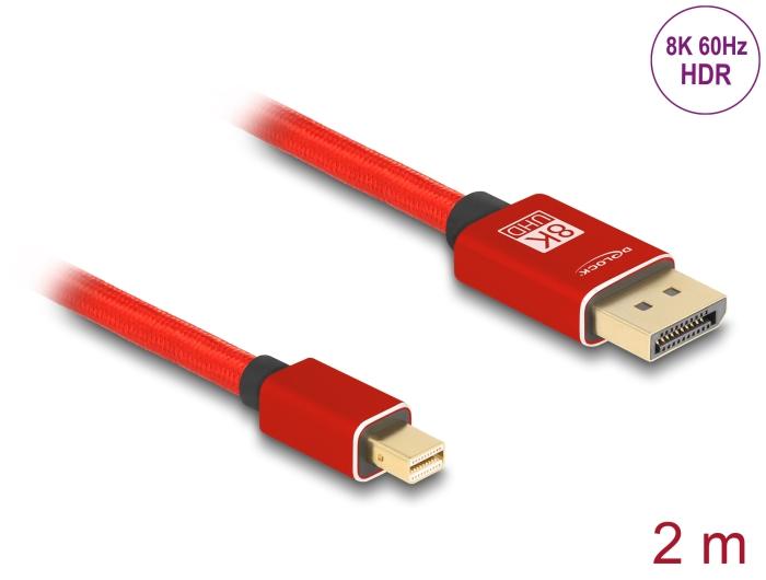 Delock Mini DisplayPort til DisplayPort Kabel 8K 60 Hz 2 m rød Metal uden