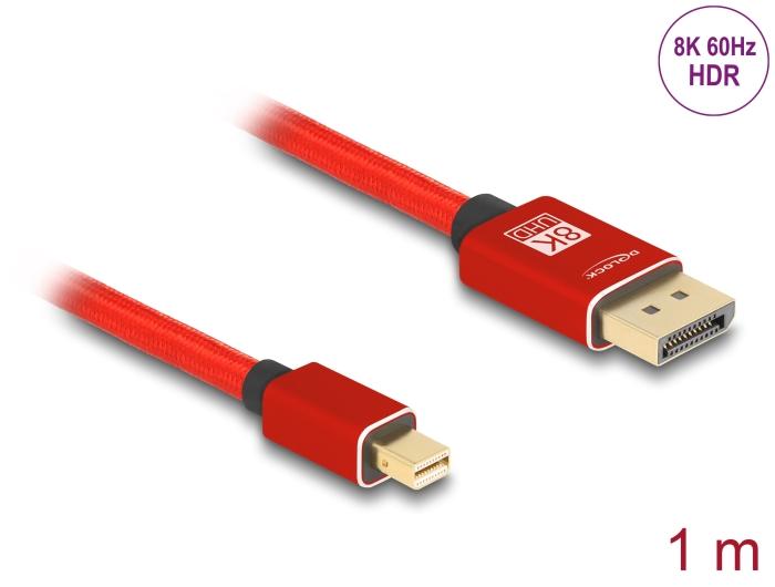 Delock Mini DisplayPort til DisplayPort Kabel 8K 60 Hz 1 m rød Metal uden