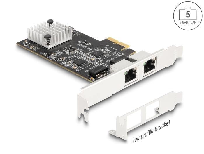 Delock PCI Express x2 Kort med 2 x RJ45 5 Gigabit LAN RTL8126