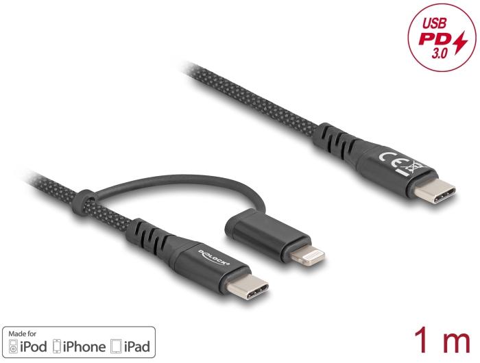 Delock USB-kabel 2 i 1 USB Type-C™ til USB Type-C™ / Lightning™ til
