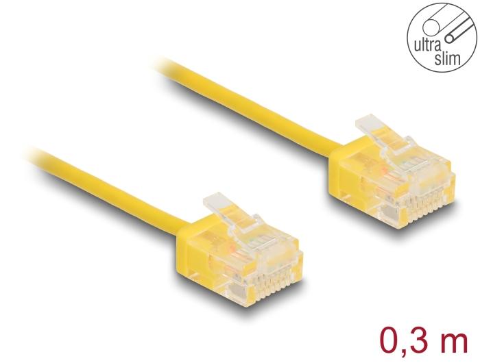 Delock RJ45 netværkskabel Cat.6 UTP Ultra Slim 0,3 m gul med korte stik