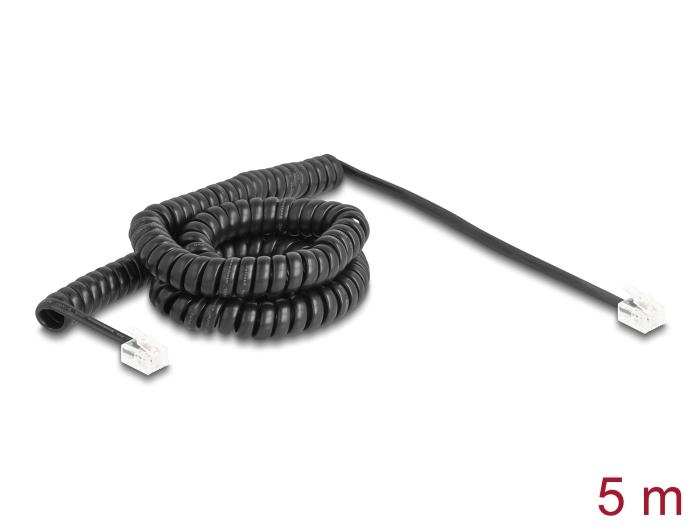 Delock Telefonkabel / Spiralkabel RJ11 Stik til RJ11 Stik sort 5 m
