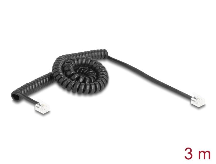 Delock Telefonkabel / Spiralkabel RJ11 Stik til RJ11 Stik sort 3 m