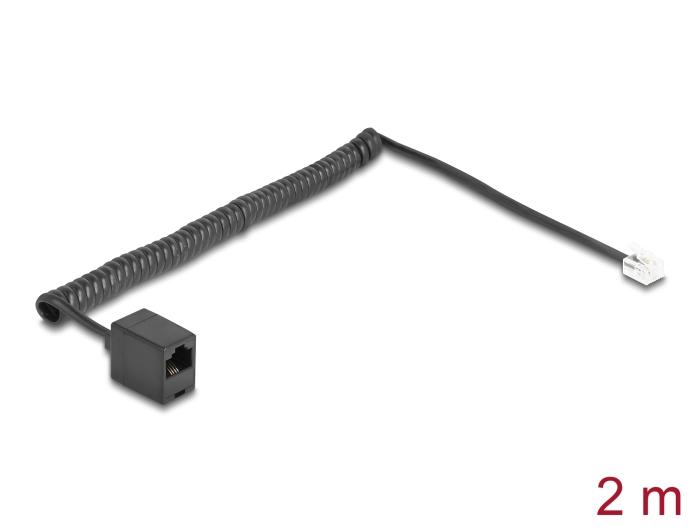 Delock Telefonkabel / Spiralkabel RJ11 Stik til RJ45 Stik sort 2 m