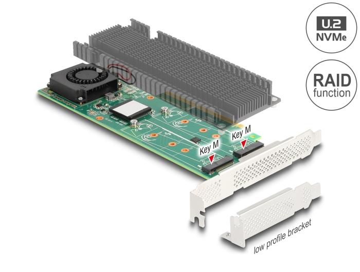 Delock PCI Express x8 kort med 2 interne NVMe M.2 Key M-stik og RAID - Low Profile