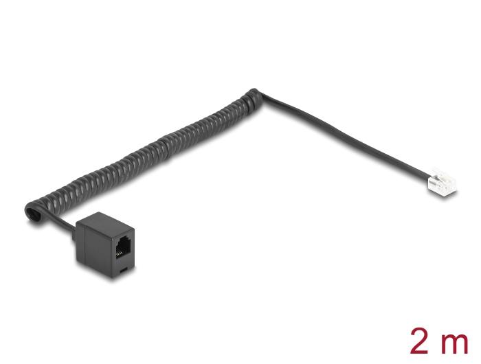 Delock Telefonkabel / Spiralkabel RJ11 stik til RJ11 hun sort 2 m
