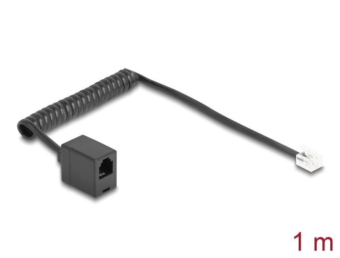 Delock Telefonkabel / Spiralkabel RJ11 stik til RJ11 hun sort 1 m