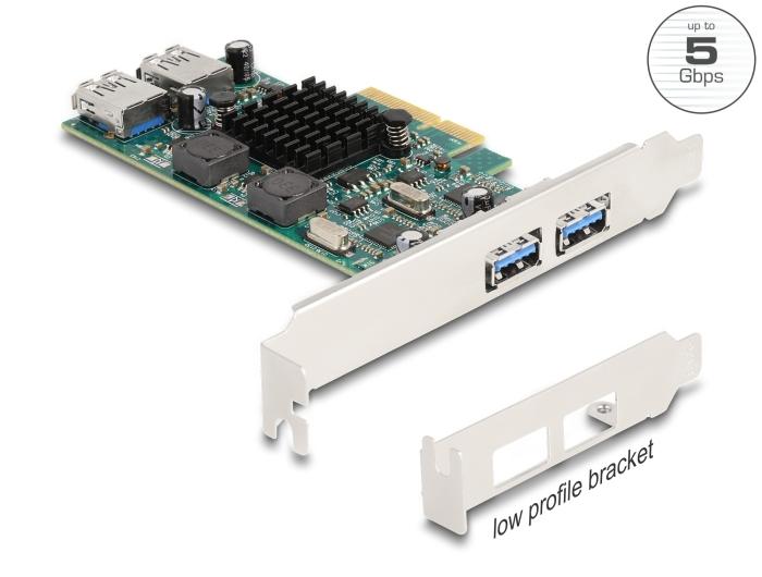 Delock PCI Express x4 Kort med 2 x eksterne USB 5 Gbps Type-A + 2 x interne USB-porte