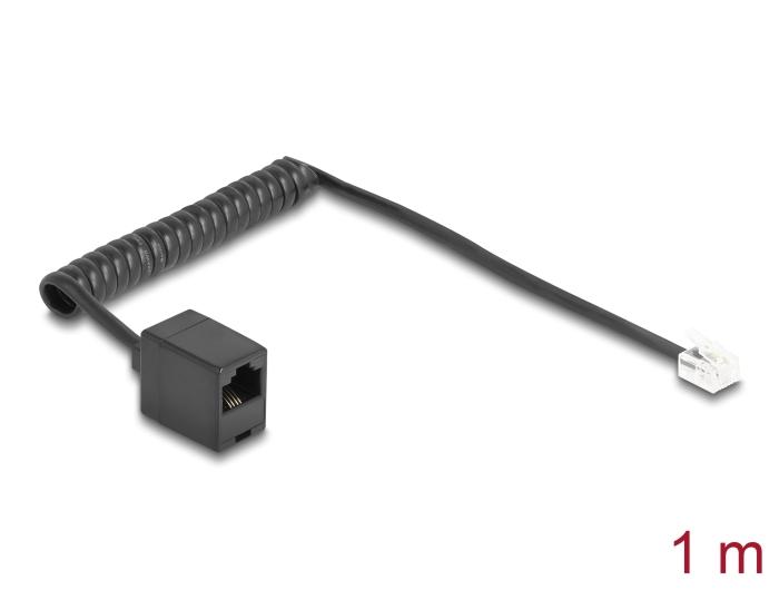 Delock Telefonspiralkabel / Spiralkabel RJ11 stik til RJ45 hun sort 1 m