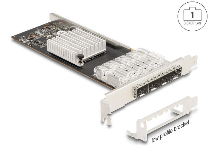 Delock PCI Express x4 Kort med 4 x SFP Slot Gigabit LAN i350