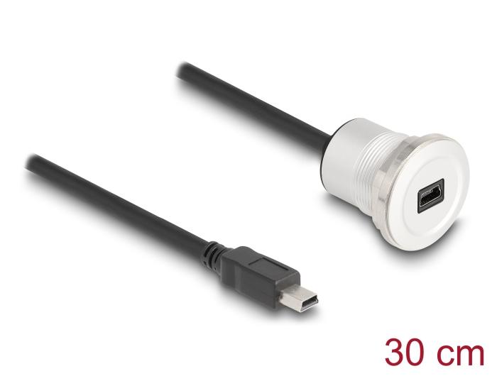 Delock USB 2.0 Mini-B indæmningsboks med kabelforsamling stik 30 cm Aluminium