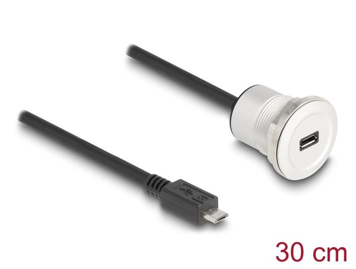 Delock USB 2.0 Micro-B indbygningshunstik med kabel pigtailstik 30 cm Alumin