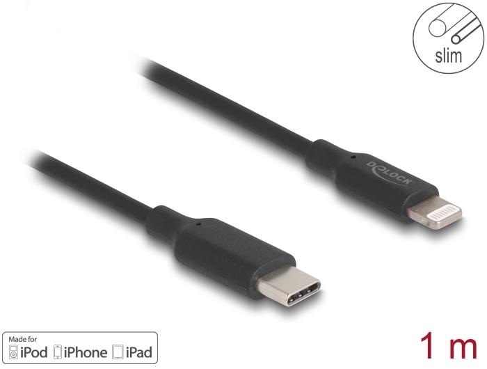 Delock Slim data- og opladningskabel USB Type-C™ til Lightning™ til iPhone