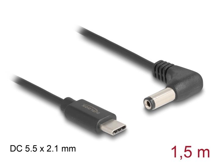 Delock USB Type-C™ strømkabel til DC 5,5 x 2,1 mm stik bøjet 1,5 m
