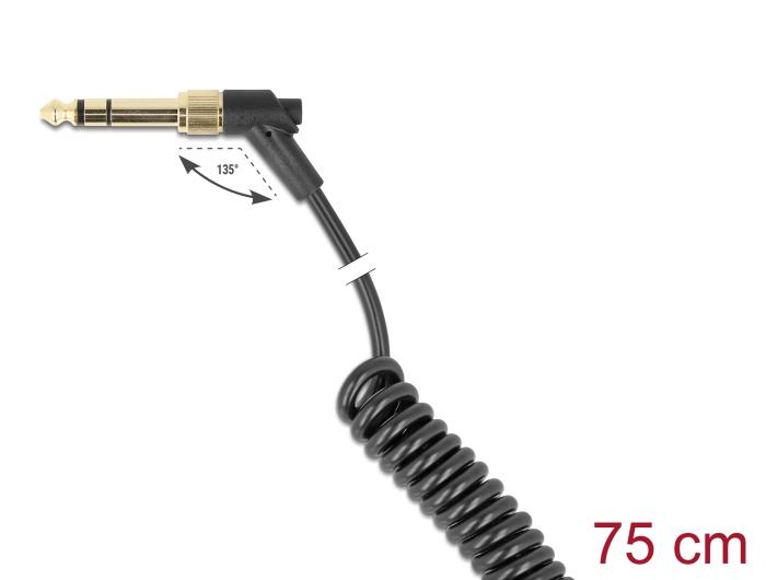 Delock Spiralkabel 3,5 mm 3-polet jackstik til jackstik vinklet