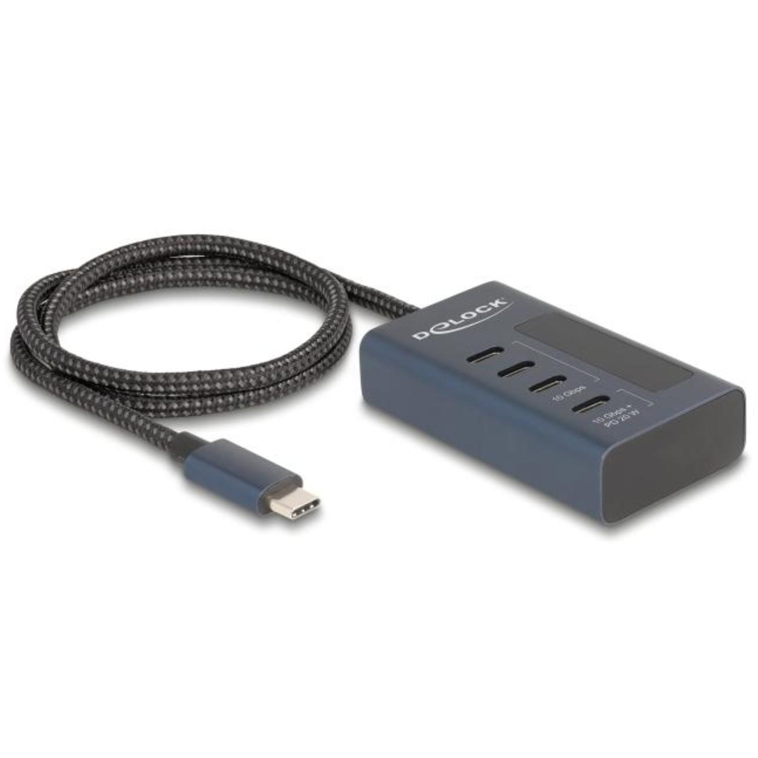 USB C hub med 4× USB C-porte og Power Delivery