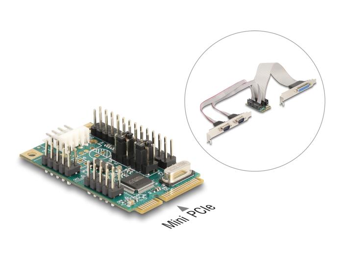 Delock Mini PCIe I/O PCIe fuld størrelse 1 x Parallel, 2 x Seriell RS-232 med S