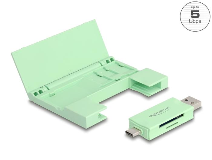 Delock Card Reader USB 5 Gbps USB Type-C™ / Typ-A til SD og Micro SD kort