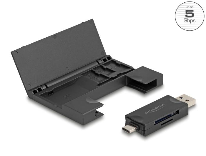 Delock Card Reader USB 5 Gbps USB Type-C™ / Typ-A til SD og Micro SD kort