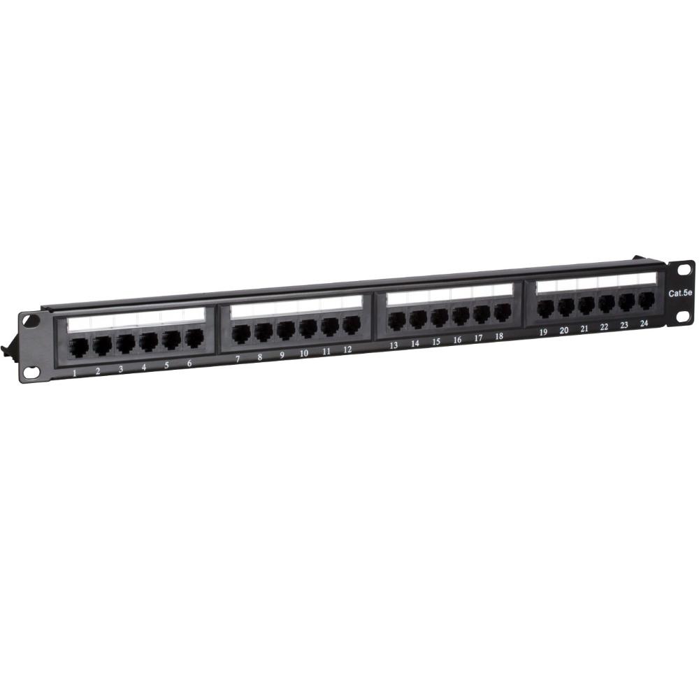 1U 24-ports patchpanel Cat 5e UTP 483 mm x 35 mm x 44 mm (BxDxH) 19 tommer Patchskab Serverskab Dataskab