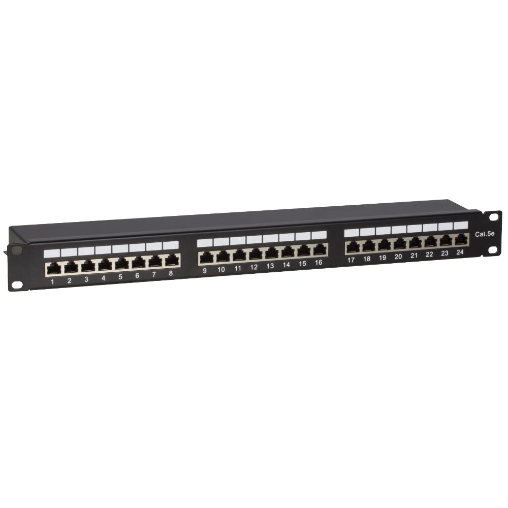 1U 24-ports patchpanel Cat 5e FTP 483 mm x 113 mm x 44 mm (BxDxH) 19 tommer Patchskab Serverskab Dataskab