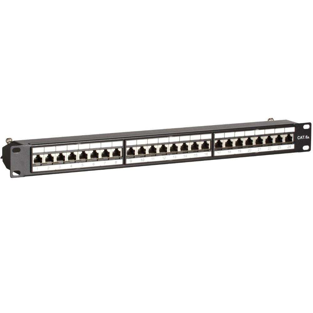 1U 24-ports patchpanel Cat 6a STP 483 mm x 125 mm x 44 mm (BxDxH) 19 tommer Patchskab Serverskab Dataskab