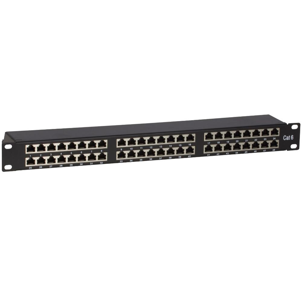 1U 48-ports patchpanel Cat 6 FTP 483 mm x 103 mm x 44 mm (BxDxH 19 tommer Patchskab Serverskab Dataskab