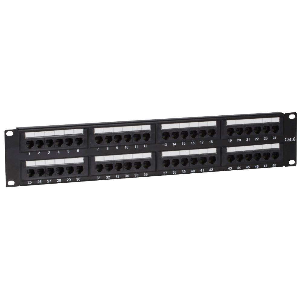 2U 48-ports patchpanel Cat 6 UTP 483 mm x 35 mm x 89 mm (BxDxH) 19 tommer Patchskab Serverskab Dataskab