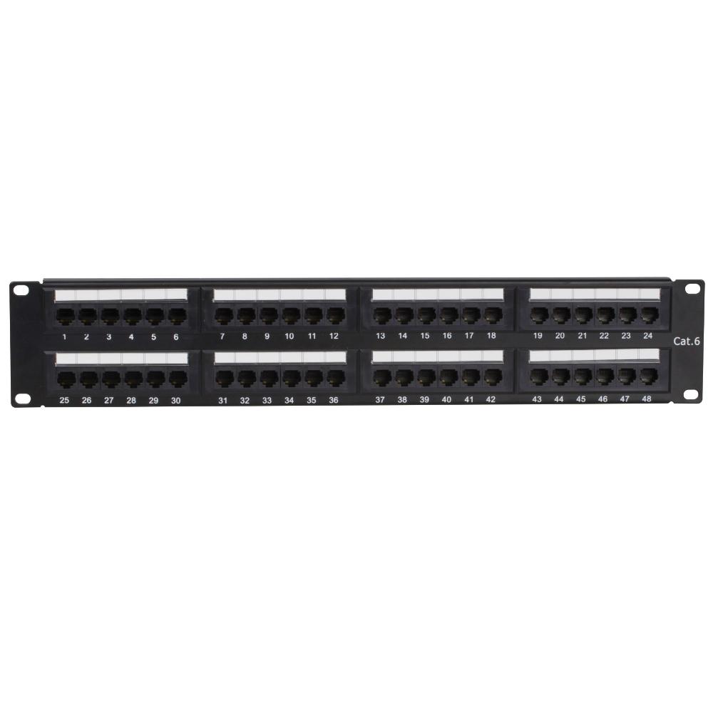 2U 48-ports patchpanel Cat 6 UTP 483 mm x 35 mm x 89 mm (BxDxH) 19 tommer Patchskab Serverskab Dataskab