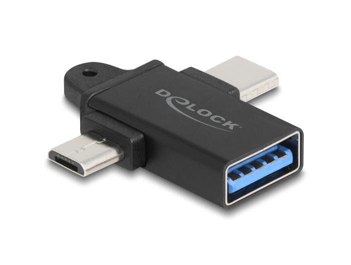 Delock Adapter USB 10 Gbps 2 i 1 USB-A stik til USB Type-C™ stik +