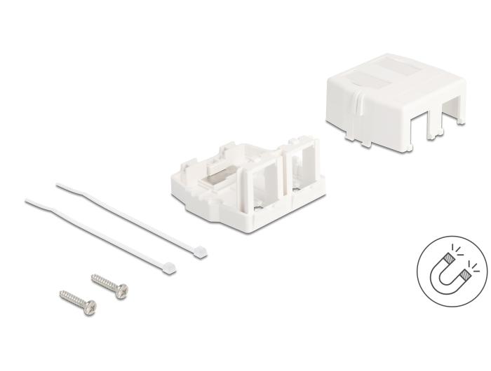 Delock Keystone tomhus 2-ports med magnetisk underside, hvid