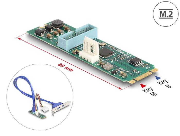 Delock Konverter M.2 Key B+M Stik til 2 x USB 5 Gbps Type-A Stik med 50 cm