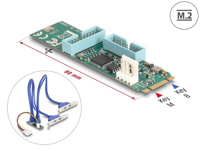 Delock Konverter M.2 Key B+M Stik til 4 x USB 5 Gbps Type-A Stik med 50