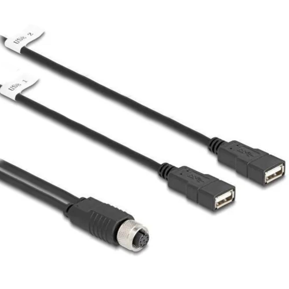 Delock M12 Kabel A-kodet 8-polet stik til 2 x USB 2.0 type-A stik 1 m sc