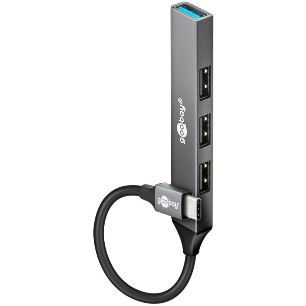 USB C til USB A hub med fire porte, bus-drevet