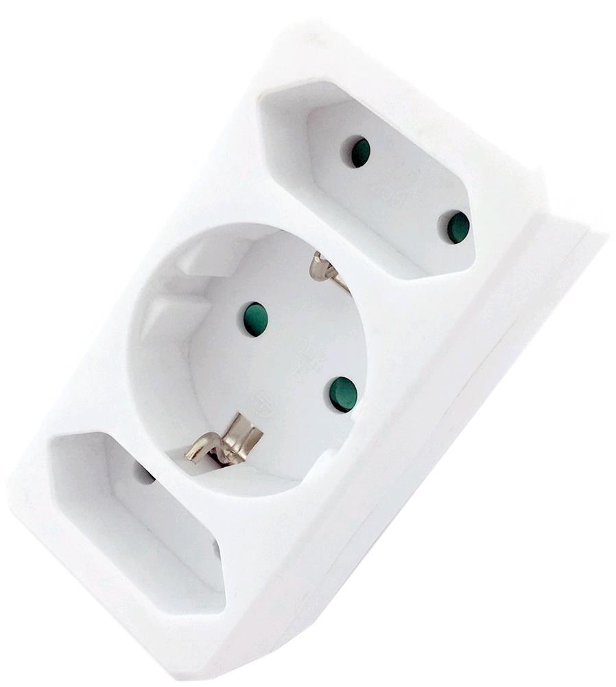 Entac Power Adapter 3 stikdaser (1 geaard, 2 Euro) - Entac