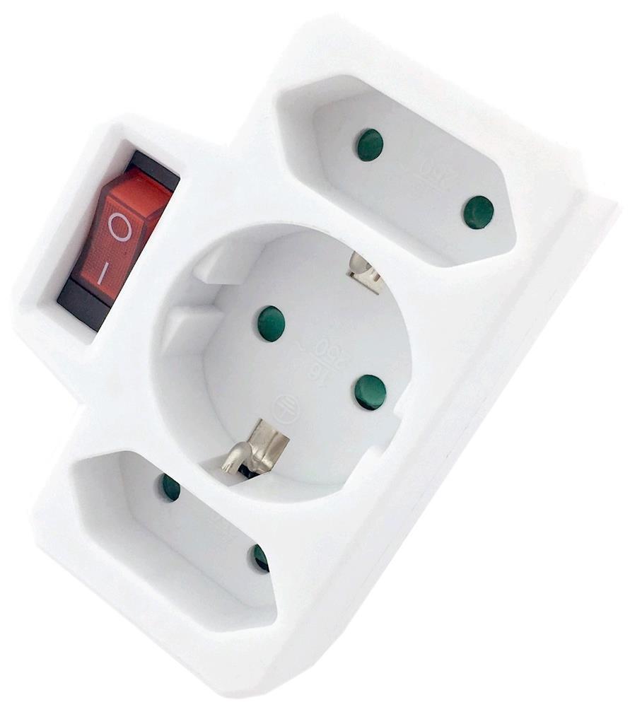 Entac Power Adapter 3 stikdåser (1 geaard, 2 Euro) med skifter - Entac