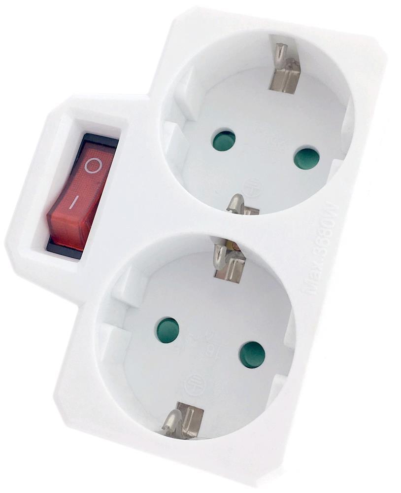 Entac Power Adapter 2 stikdåser (2 geaard) med skifter - Entac