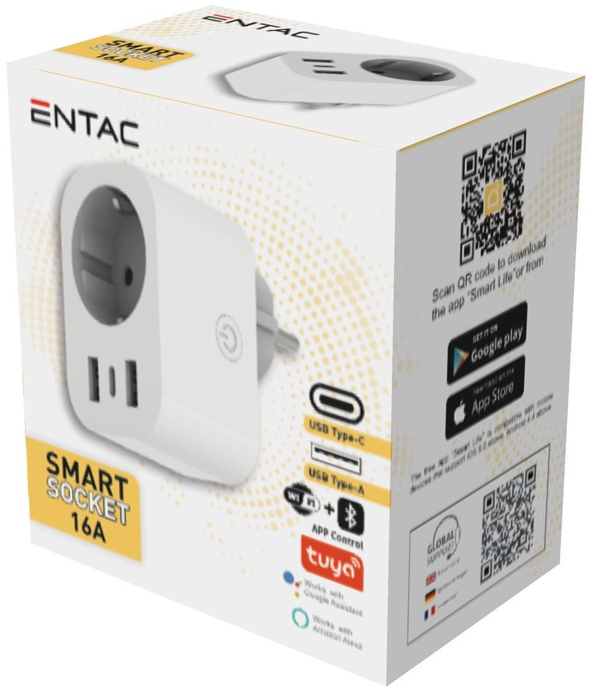 Entac Smart Single Socket Adapter 1x Type-F, 2xUSB-A, 1xUSB-C 2.4A WIBLE - Entac