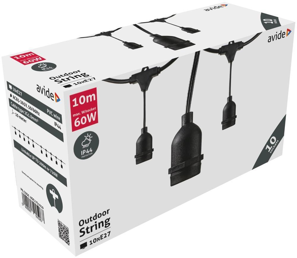 Avide Outdoor E27 Lyskæde 10m 10 fatninger - Avide