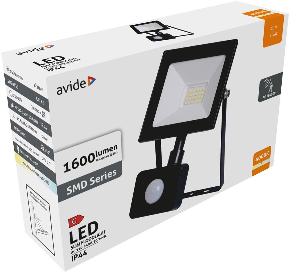 Avide Value LED Flitslys Slim SMD 20W NW 4000K PIR - Avide