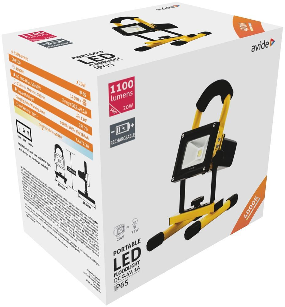 Avide LED Flood Light Rechargeable 20W NW 4000K - Avide