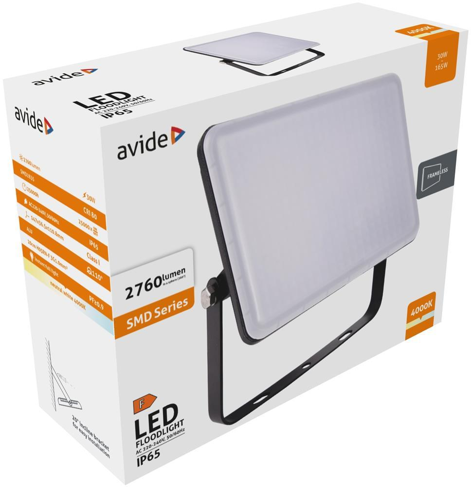 Avide LED Flood Light Slim SMD Frameless 30W NW 4000K - Avide
