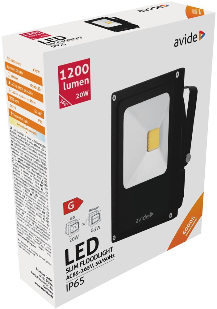 Avide LED Flood Light Slim 20W NW 4000K - Avide