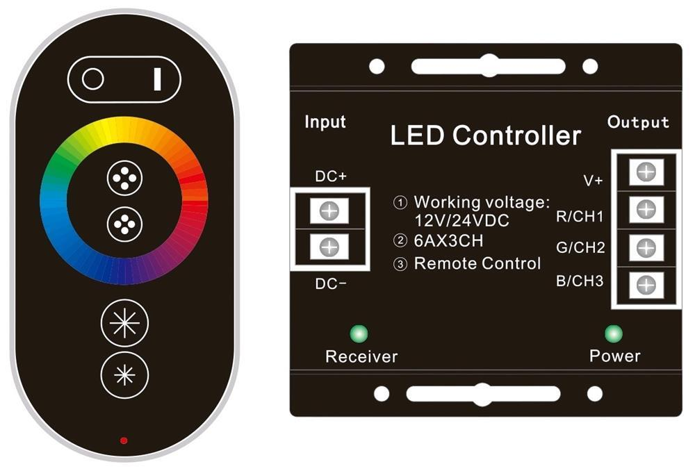 Avide LED Strip 12-24V 216W RGB 6 Keys RF Touch Fjernbetjening og Controller - Avide